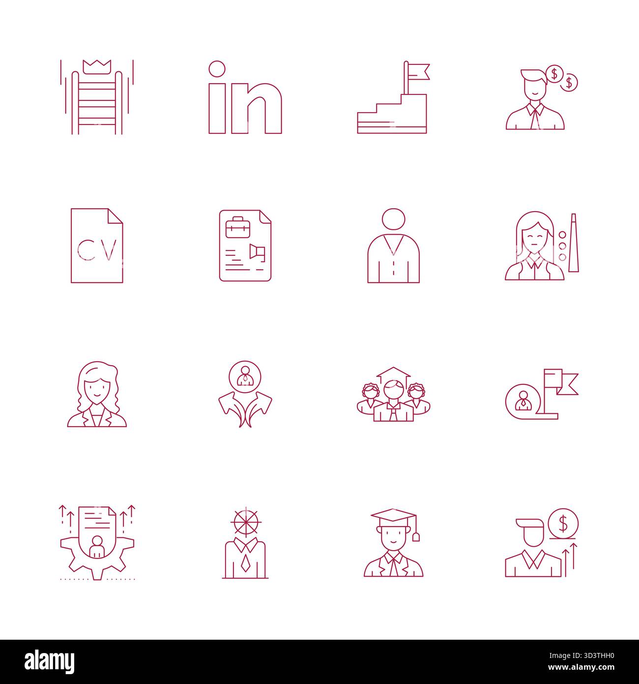 Strategic bundle featuring 16 vector icons representing Career in Thin Line format, optimized with 64x64 Grid Fitted quality for professional workflow Stock Vector
