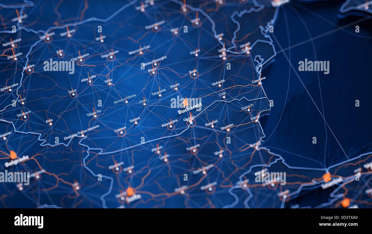 Bucharest map big data visualization. Futuristic map infographic of ...