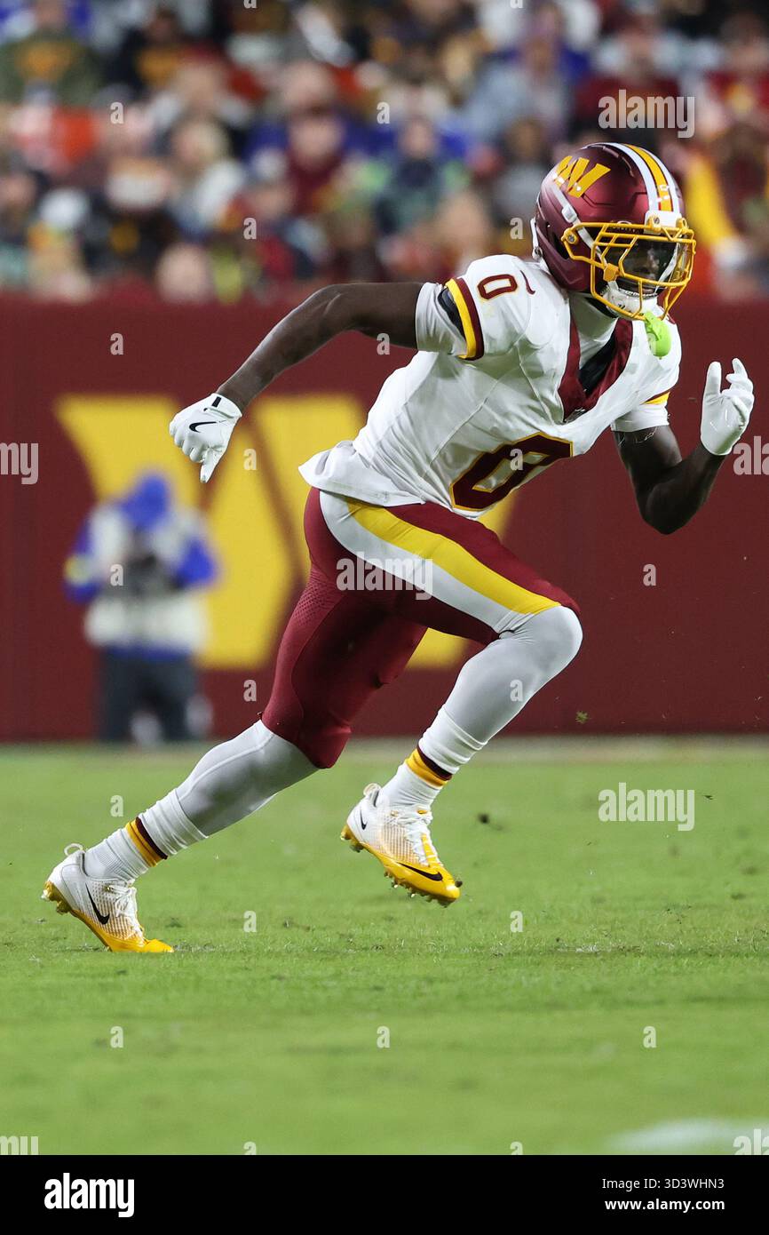 Mike Commanders Washington Commanders cornerback Mike Sainristil (0) rushes during an ...