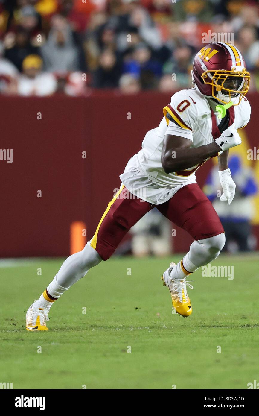 Mike Nfl Commanders Washington Commanders cornerback Mike Sainristil (0) rushes during an ...