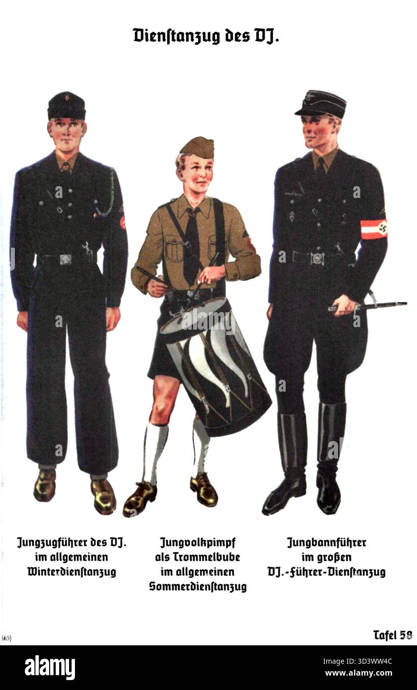 A color plate showing the uniforms and insignia of the Hitlerjugend (HJ ...