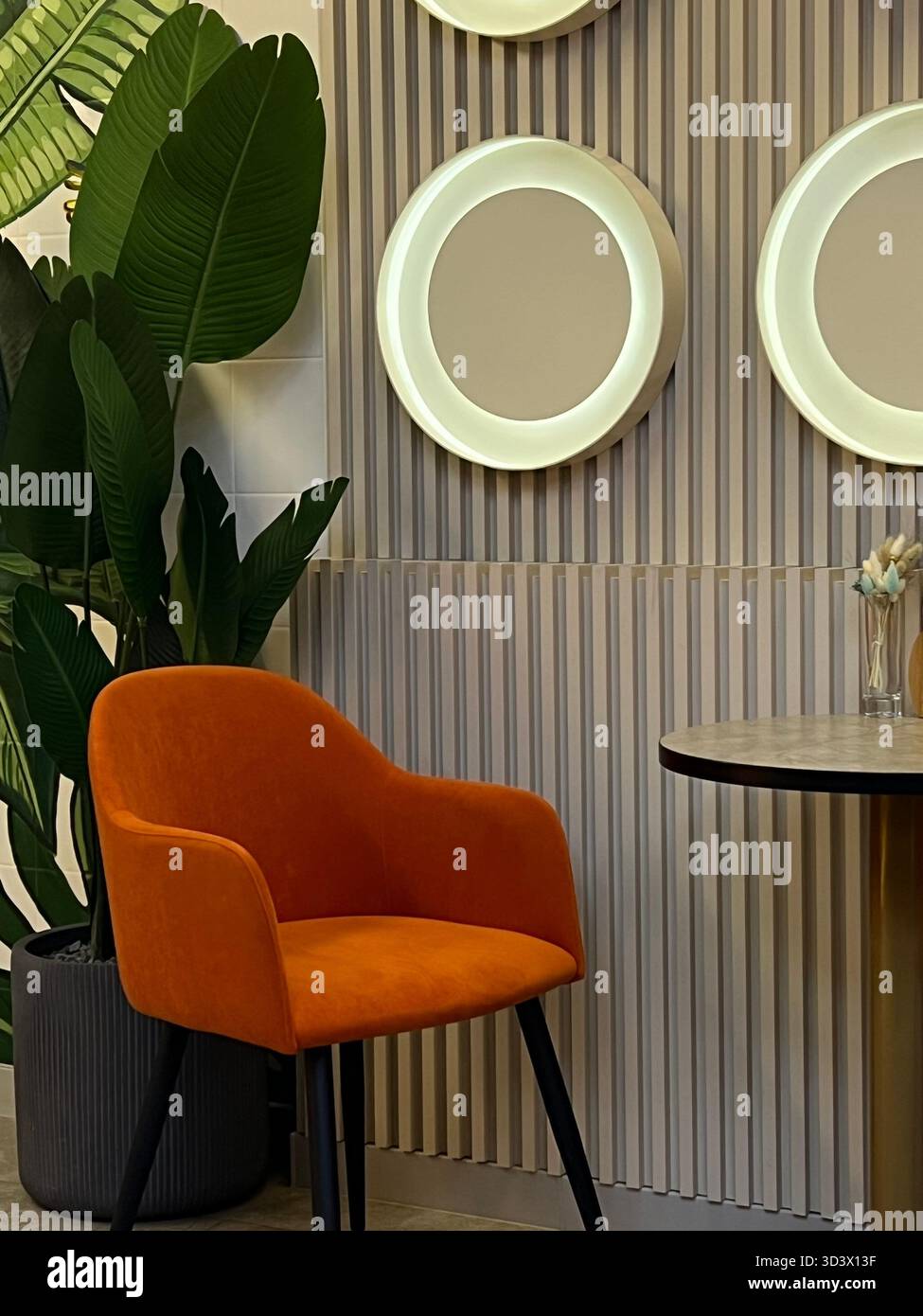 The orange armchair. The interior of the restaurant - Smartphone Captured Stock Image