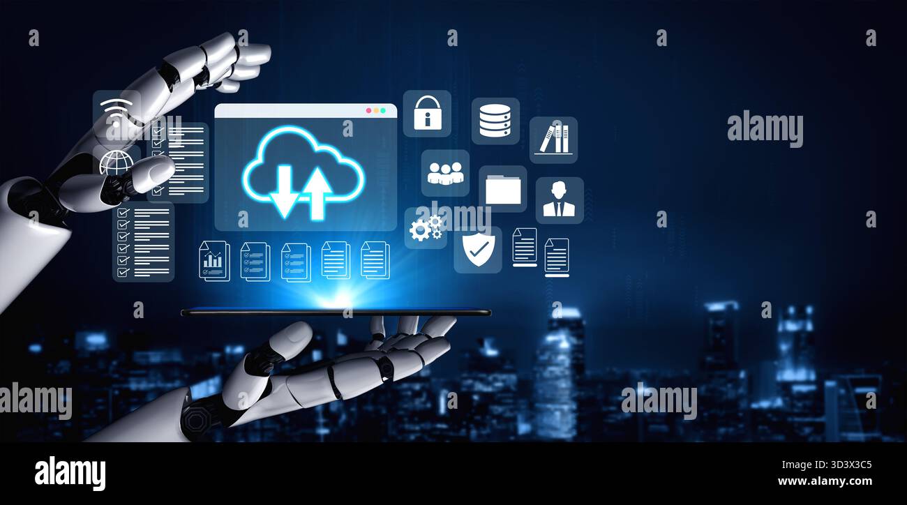 AI automating data synchronization and storage management, enhancing performance and data security in cloud environments Parse Stock Photo