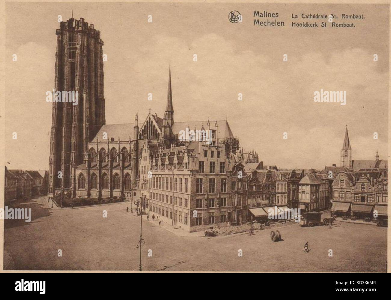 A pre-1932 image showcasing St. Rombaut's Cathedral in Mechelen ...