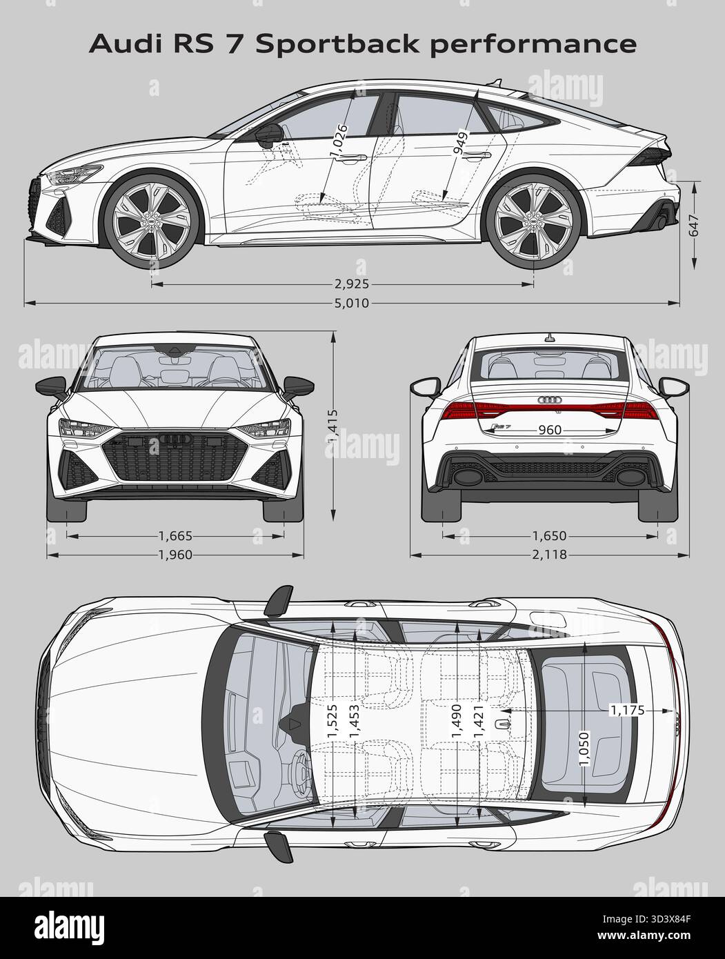 Audi RS 7 Sportback performance Car Blueprint Stock Vector Image & Art ...