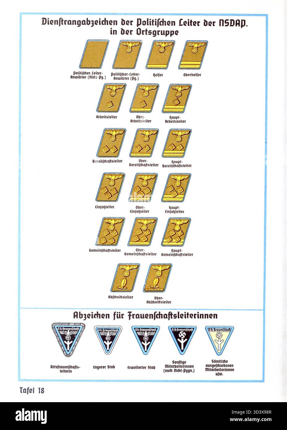 1943 Organisationsbuch der NSDAP colour plate showing rank insignia for ...