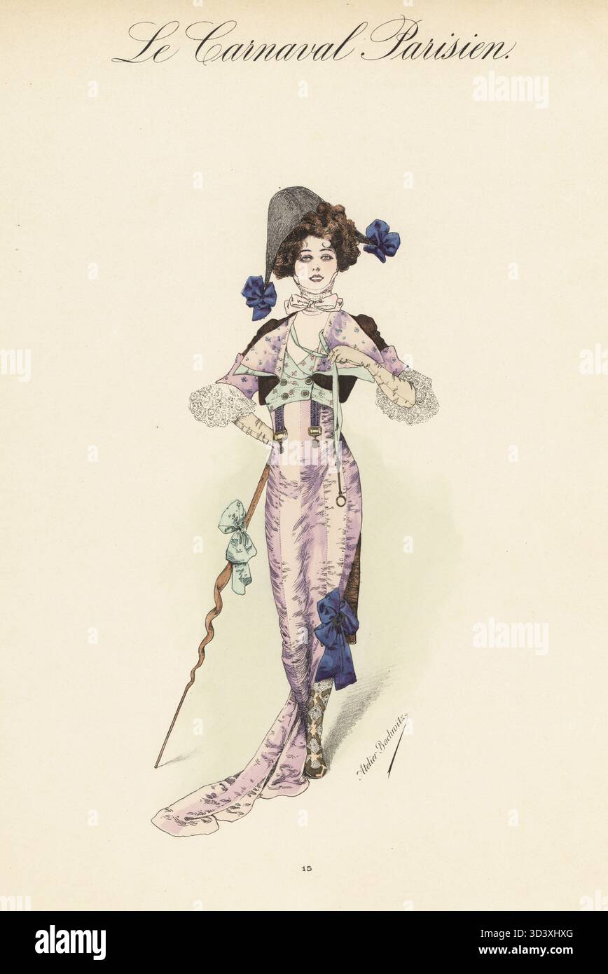 Woman in fancy-dress costume as an Incroyable from the Directory era ...