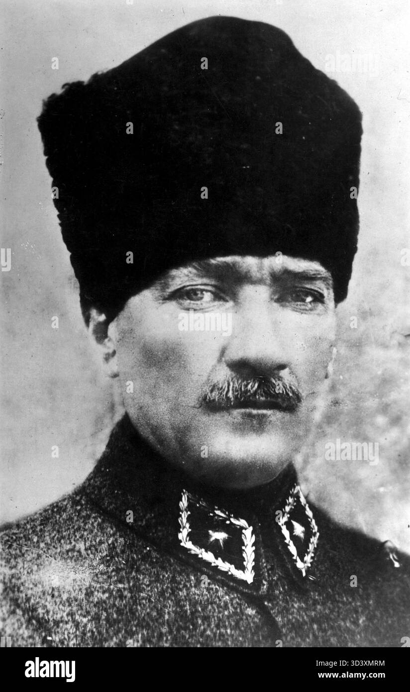 This portrait features Mustafa Kemal Atatürk, the first president of ...