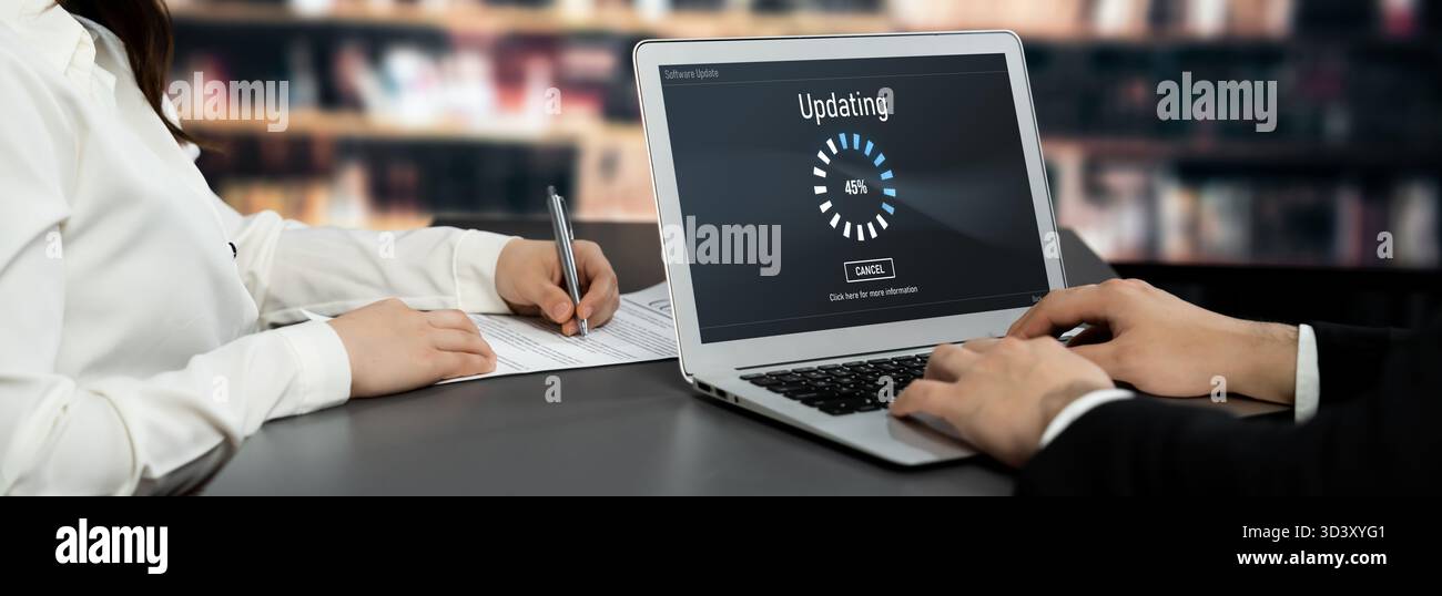 Software update on computer for brisk version of device software upgrade Stock Photo