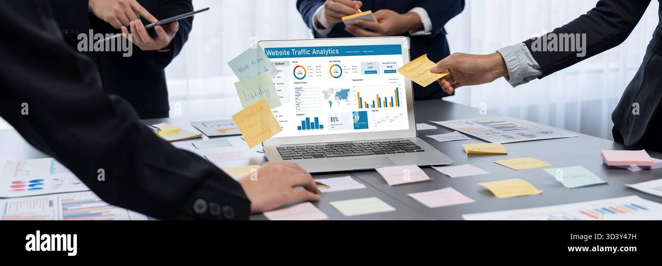 Computer software for website traffic analytics data on computer screen. Concept of SEO search engine optimization and customer targeting for online Stock Photo