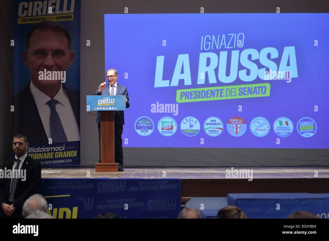Regional elections of November 23,2025, for the President of the Campania Region. Center-right candidate Edmondo Cirielli is running.in photo La Russa - Stock Image