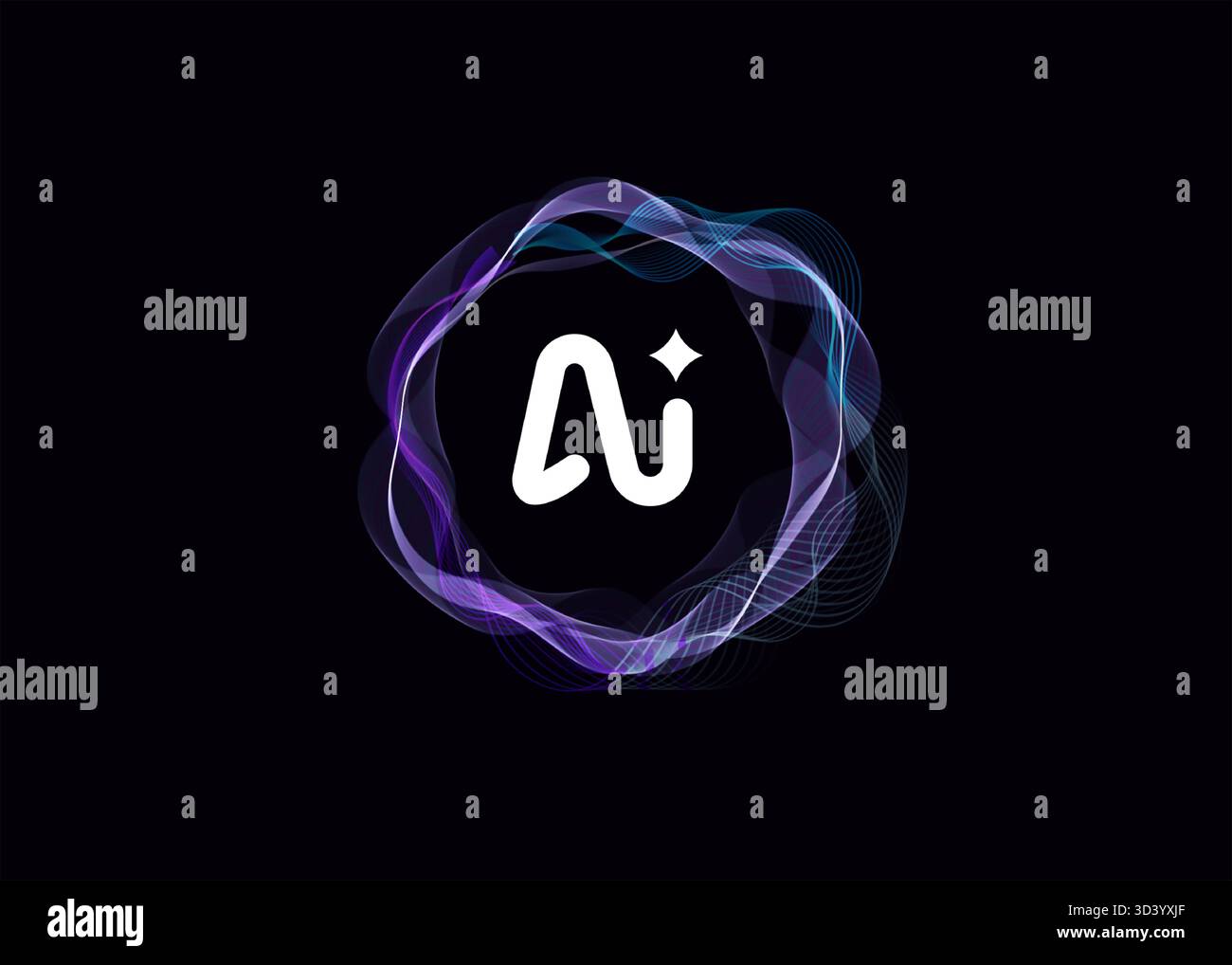 AI Cloud Circle Wave Logo Concept, Artificial Intelligence Abstract Icon. Automation Generate Technology, Computer Machine Learning Thinking. Future Stock Vector
