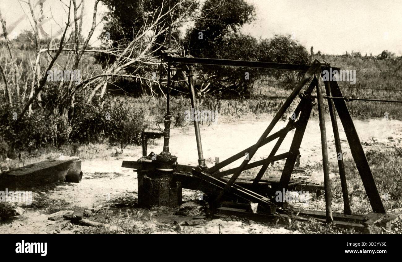 Primitive oil drilling rig used by private individuals during the early ...