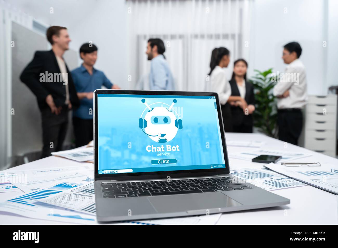 Chatbot software application for brisk online business that automatically reply to customer questions Stock Photo