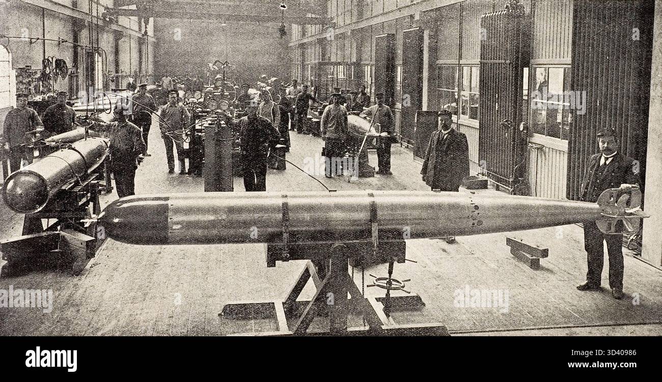 In The Netherlands A Torpedo Workshop Is Shown In 1915 With A Fish in-the-netherlands-a-torpedo-workshop-is-shown-in-1915-with-a-fish