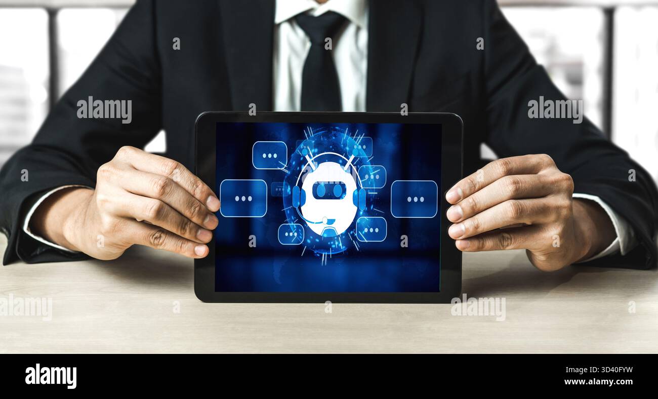 Chatbot software application for modish online business that automatically reply to customer questions Stock Photo