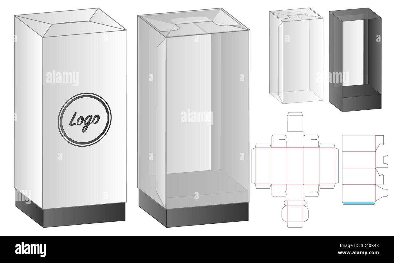 Packaging Box Dieline Vector with Transparent Window and Foldable Die-Cut Layout Stock Vector