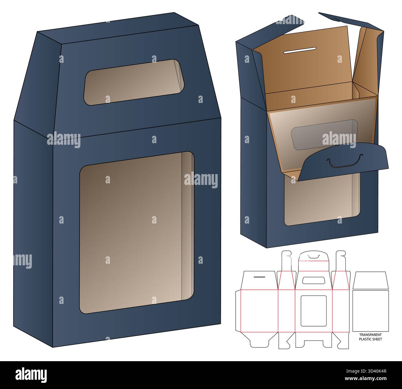 Packaging Box Dieline Vector with Dual Transparent Windows and Foldable Template Stock Vector