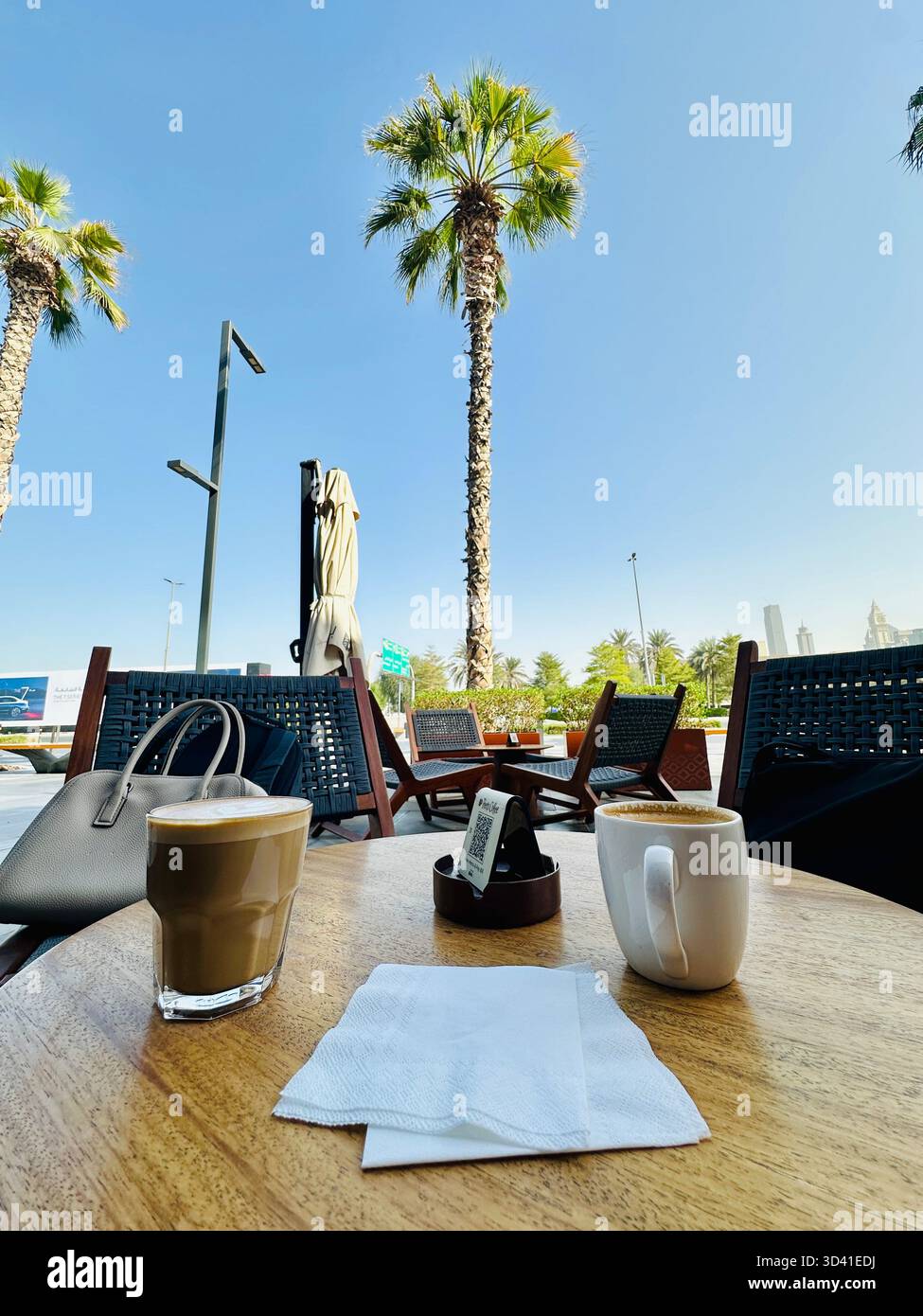 Morning coffee outside cafe Dubai - Smartphone Captured Stock Image