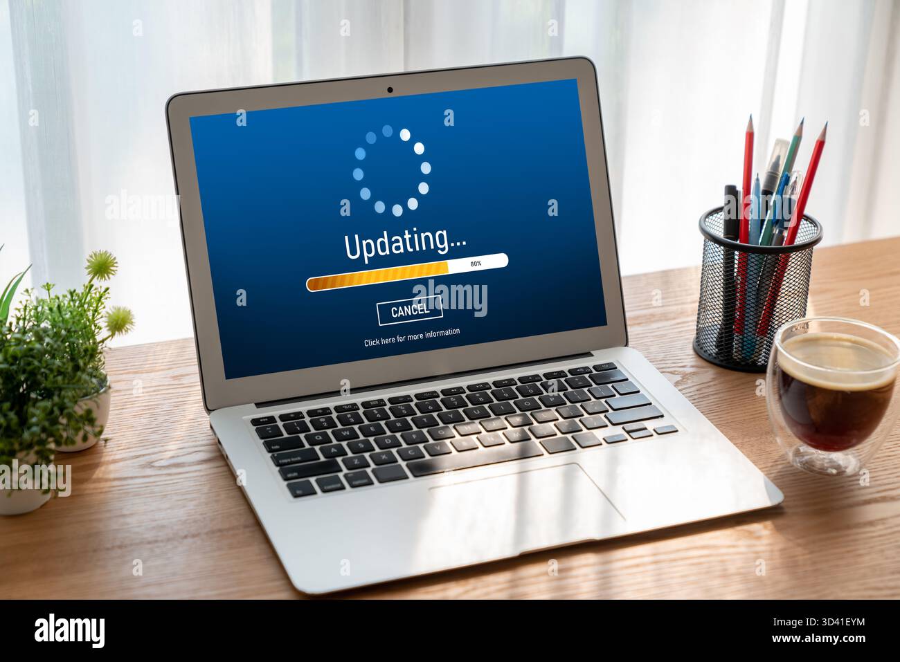 Software update on computer for modish version of device software upgrade Stock Photo