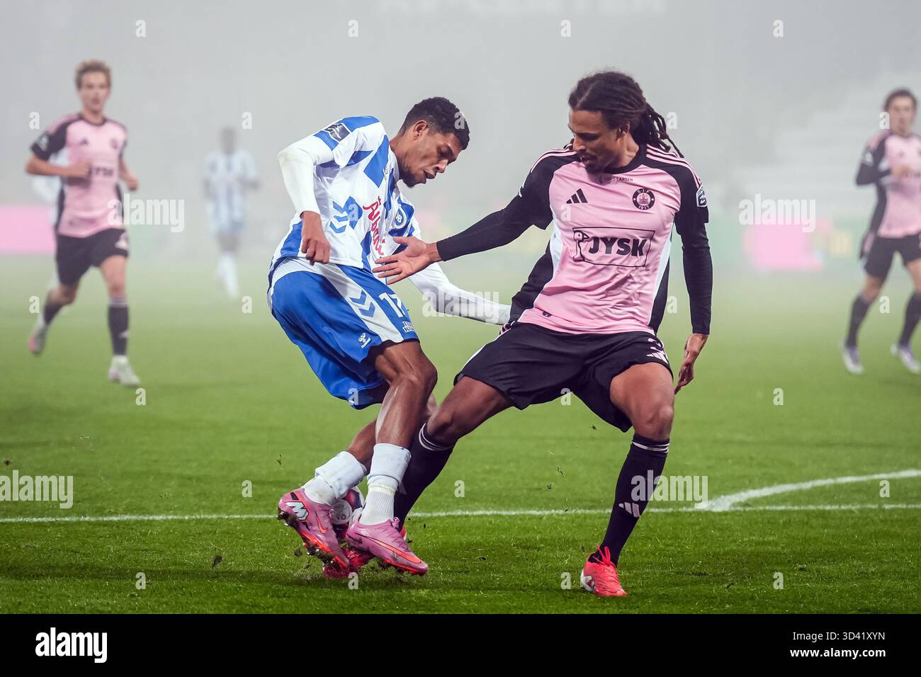 Odense, Denmark. 07th, November 2025. Noah Ganaus (L) of Odense BK and ...