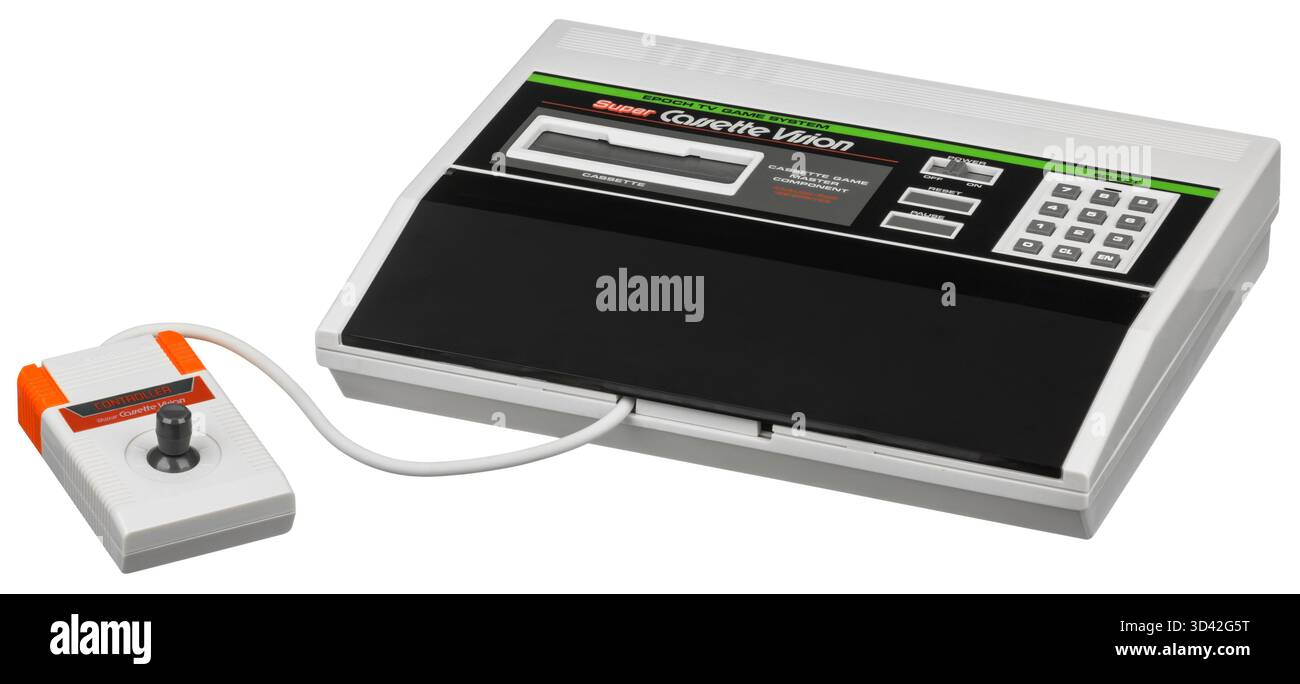 1984 Epoch Super Cassette Vision, an 8-bit home video game console with controller Stock Photo