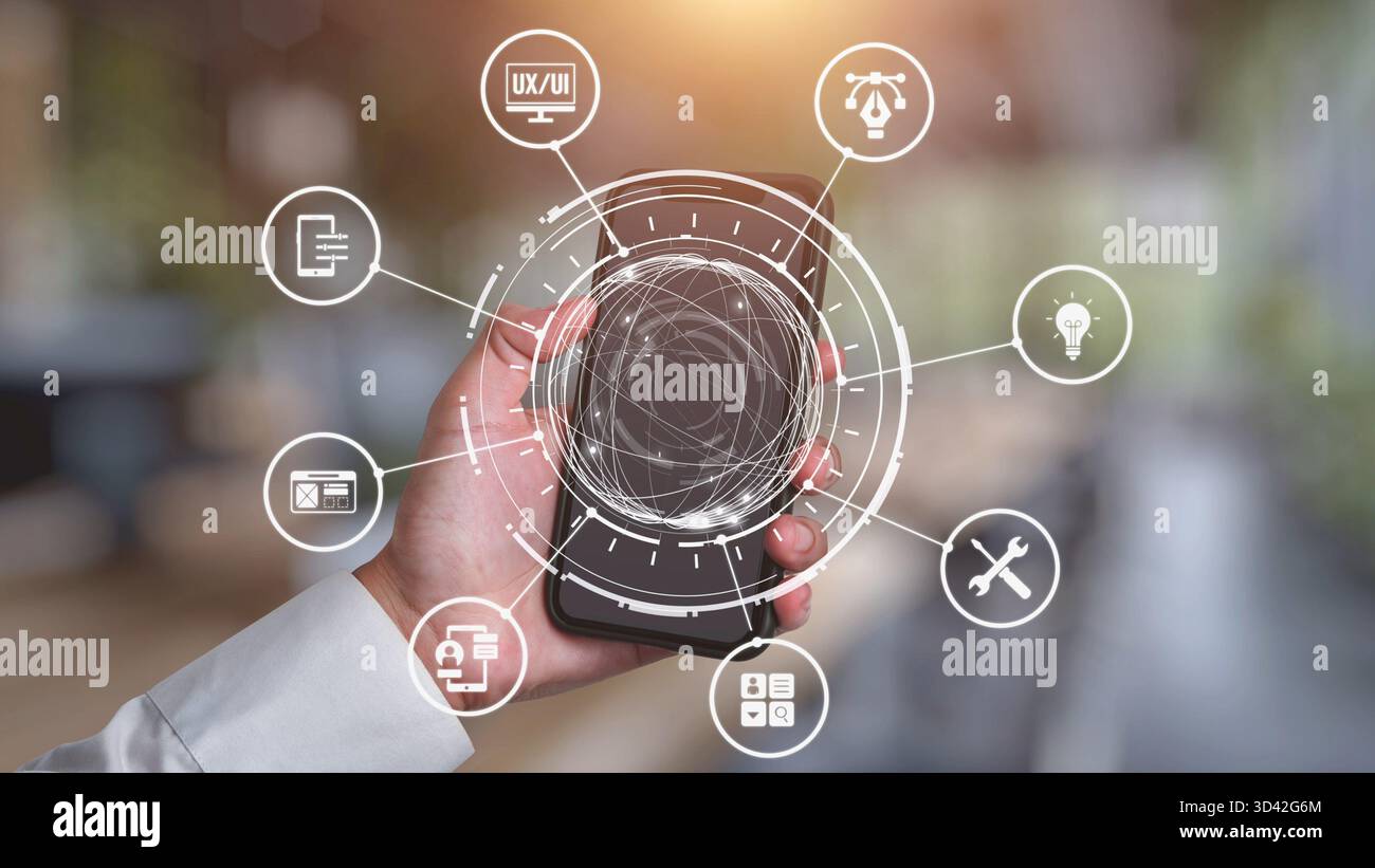 The concept of UX UI design focuses on user experience and interface. This process is essential for creating intuitive applications, enhancing the Stock Photo