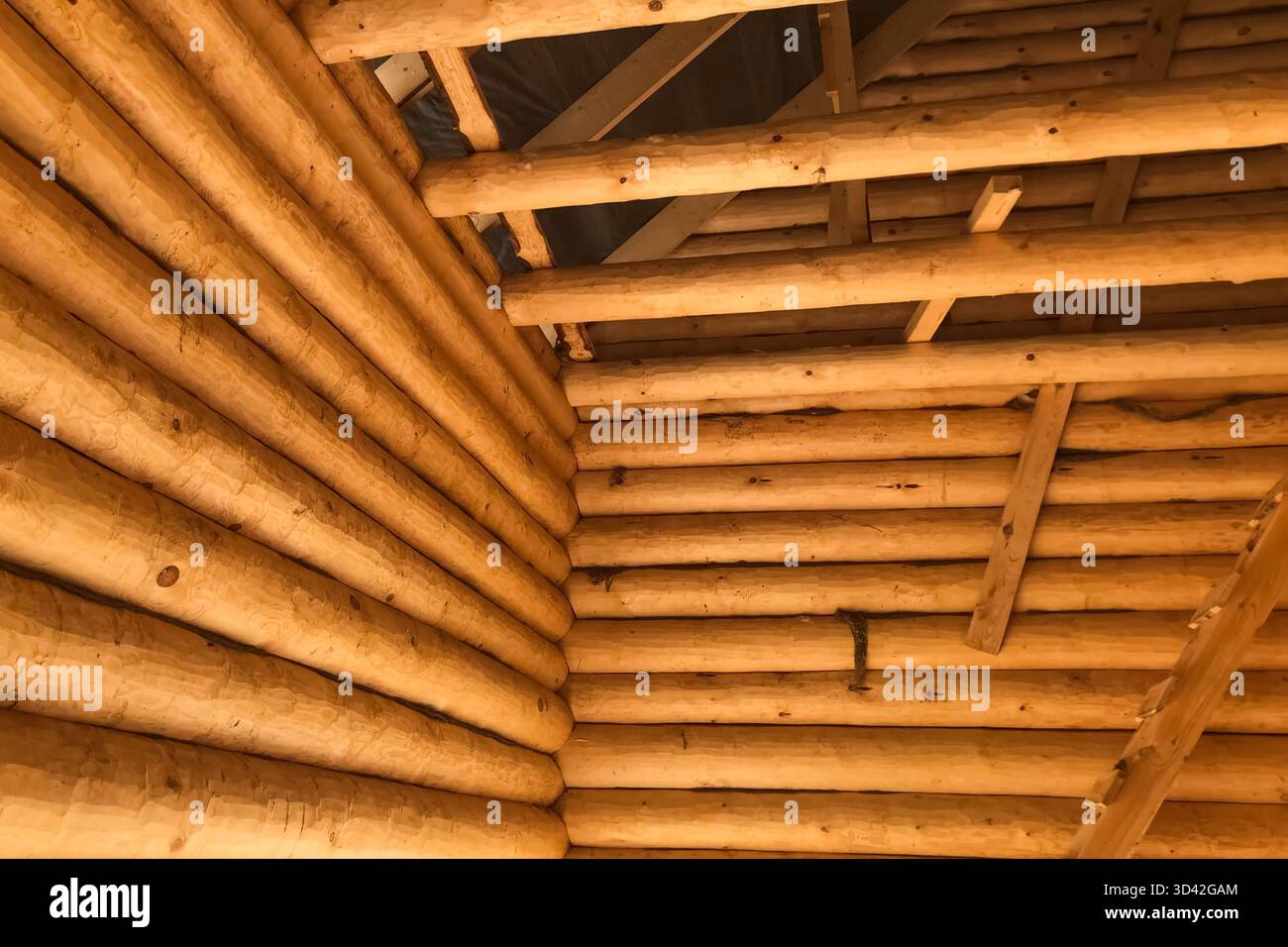 The inner part of the structure of the wooden house, details of the ...