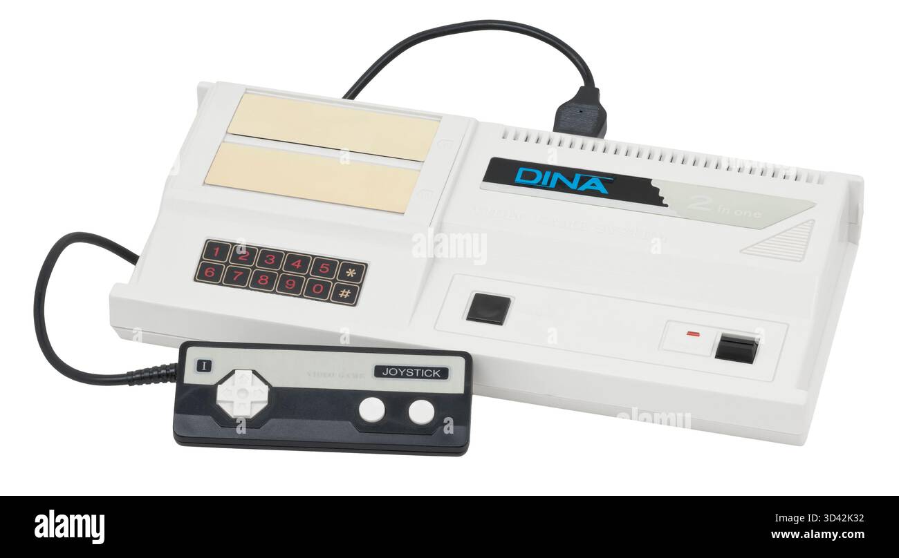 1986 Dina 2-in-one, or the Telegames Personal Arcade (U.S.) video game clone console (in Taiwan, Chuang Zao Zhe 50) by Bit Corporation, Taiwan Stock Photo