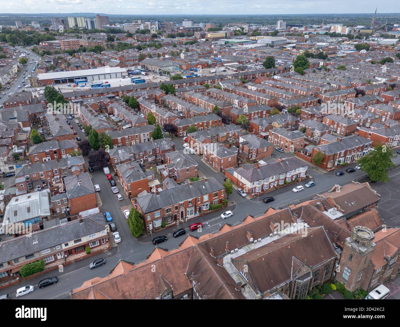 Aerial view of a residential part of Preston (PR1), Lancashire, UK. Stock Photo