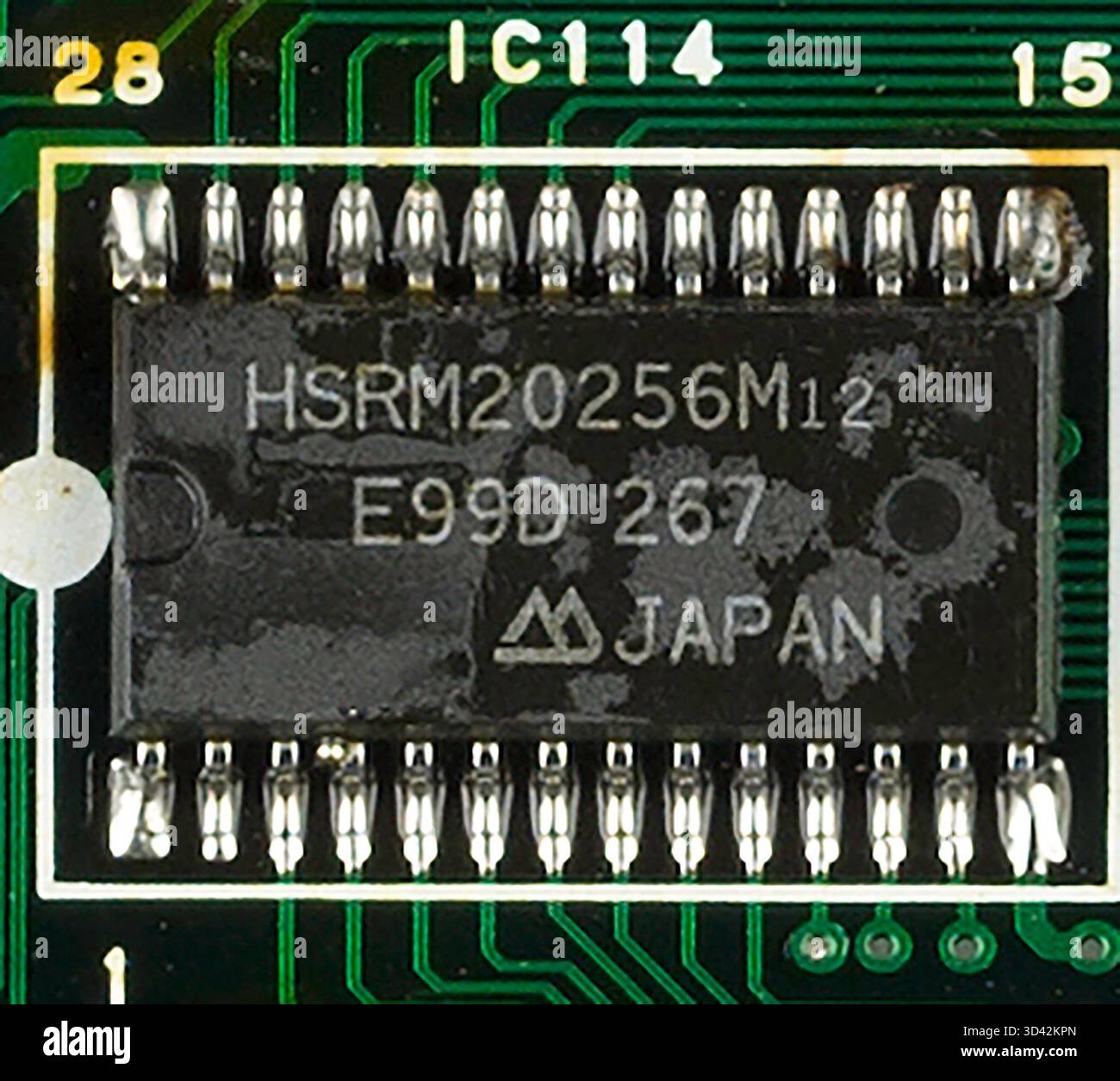 NEC TurboGrafx motherboard component showing serial number HSRM and marked as made in Japan Stock Photo