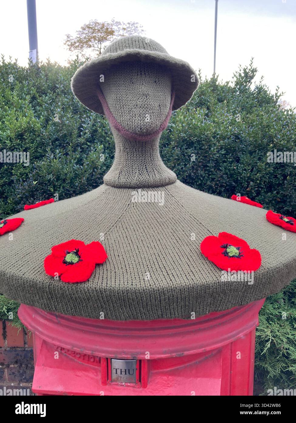 Knitted post box topper commemorating Armistice Day, London, UK Stock ...