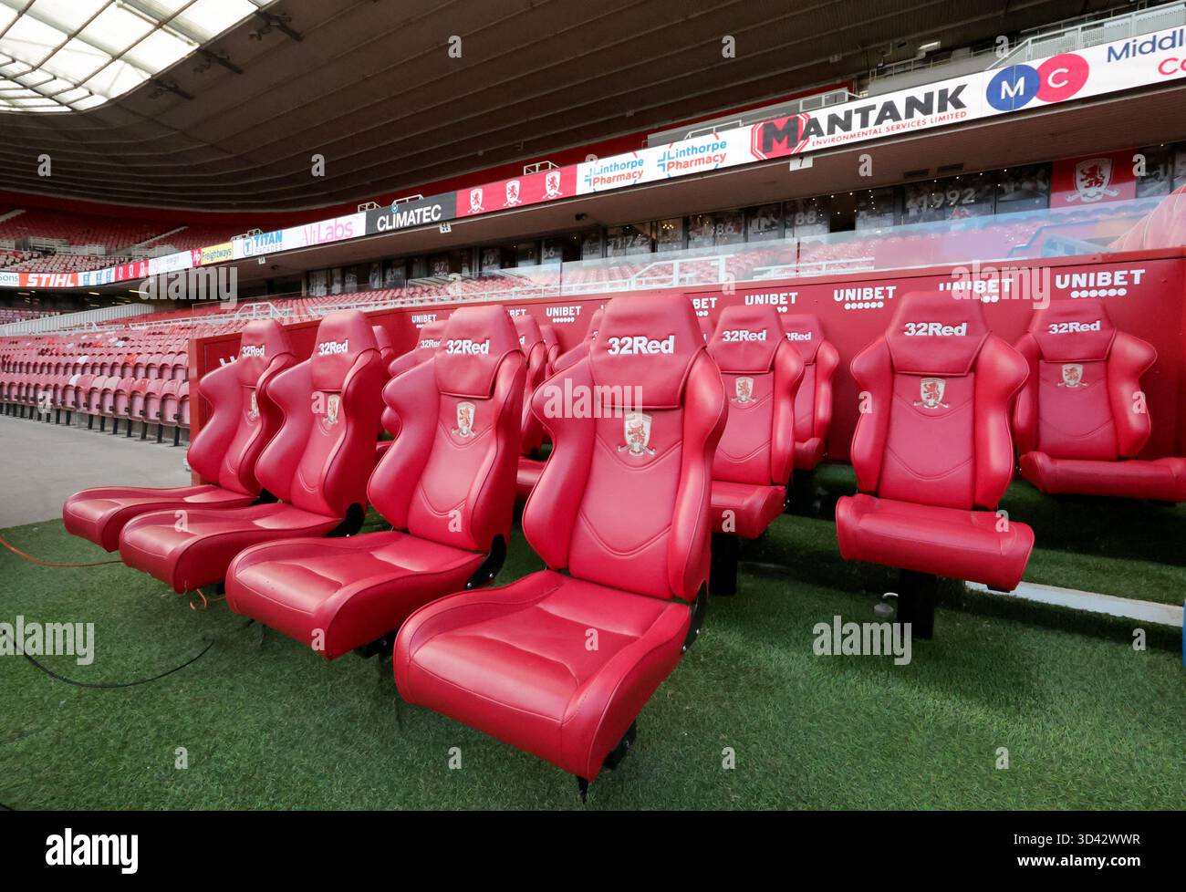 A general of the one of the benches in the ground ahead of the Sky Bet ...
