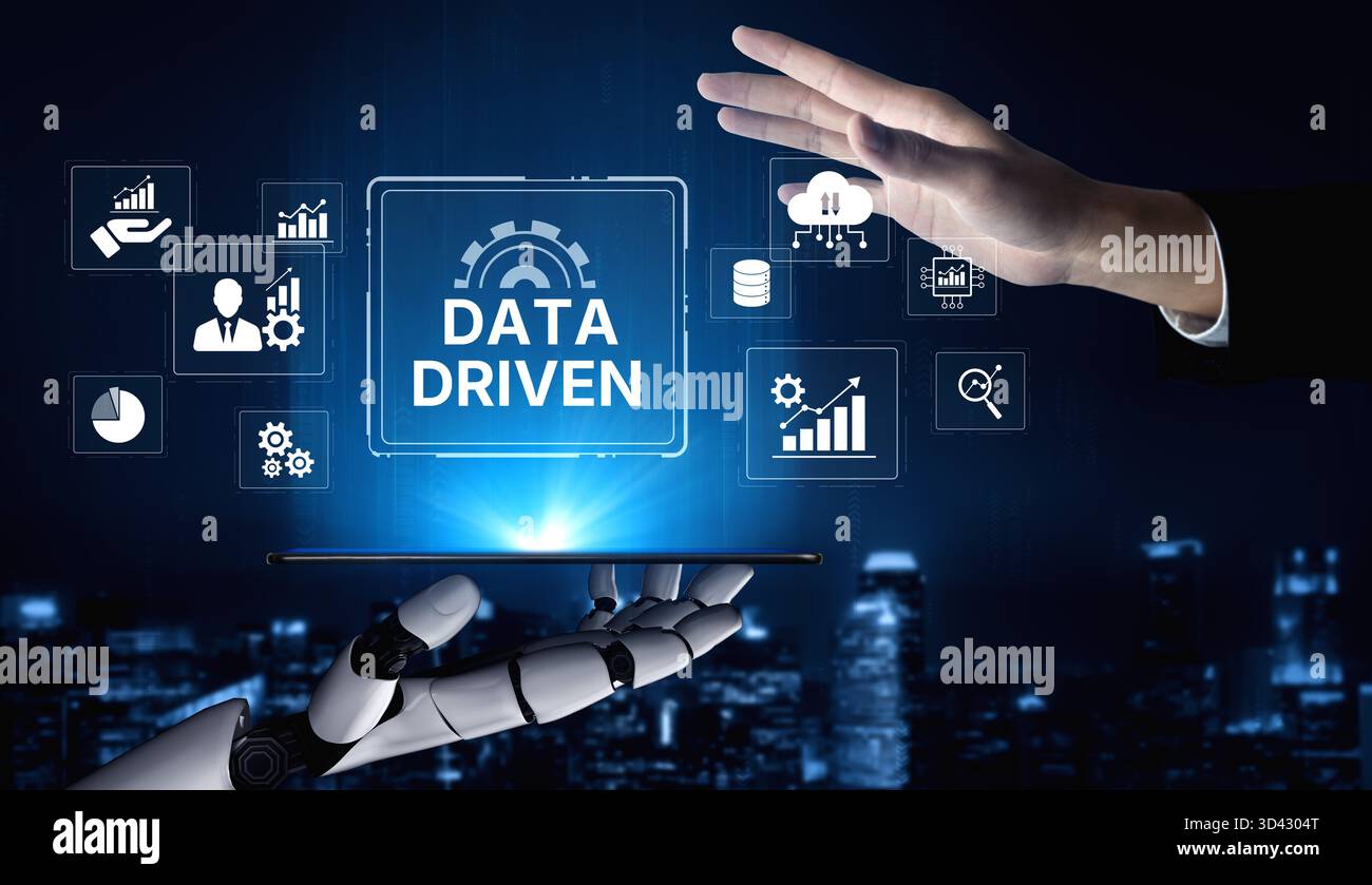 AI drives data-driven decisions with intelligent analytics, smart data visualization, and cloud-based tools that process, interpret, and guide Stock Photo