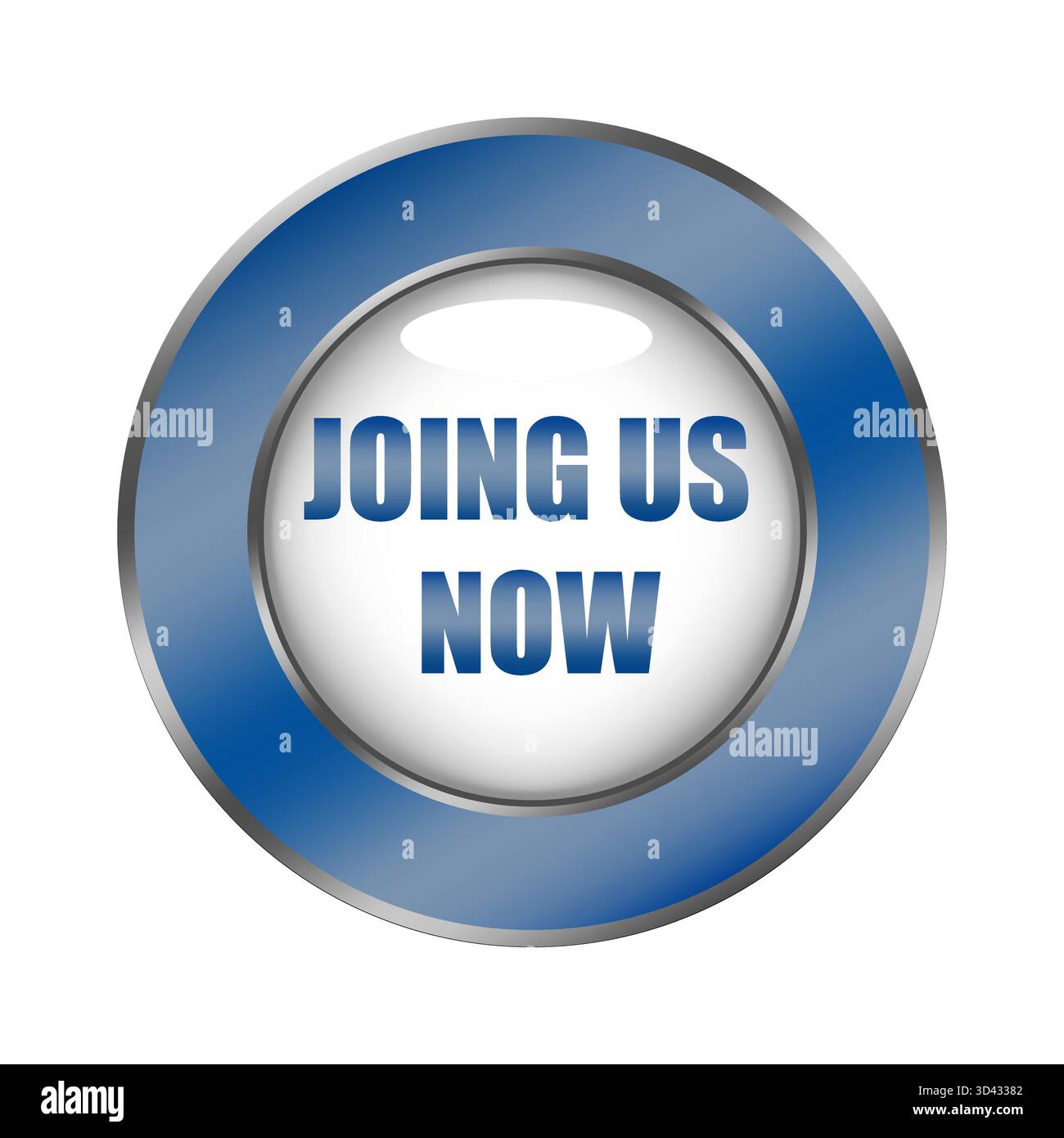 Joining us now text. Blue button icon. Glossy circle element. Vector ...