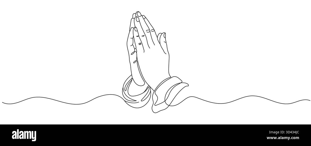 One Line Continuous Drawing of Raising Hands for Dua Pray. Islamic ...