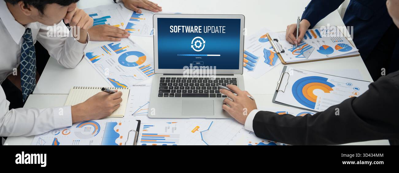 Software update on computer for brisk version of device software upgrade Stock Photo