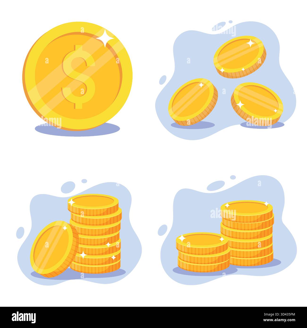 Vector cartoon style illustration of golden coins with dollar signs ...