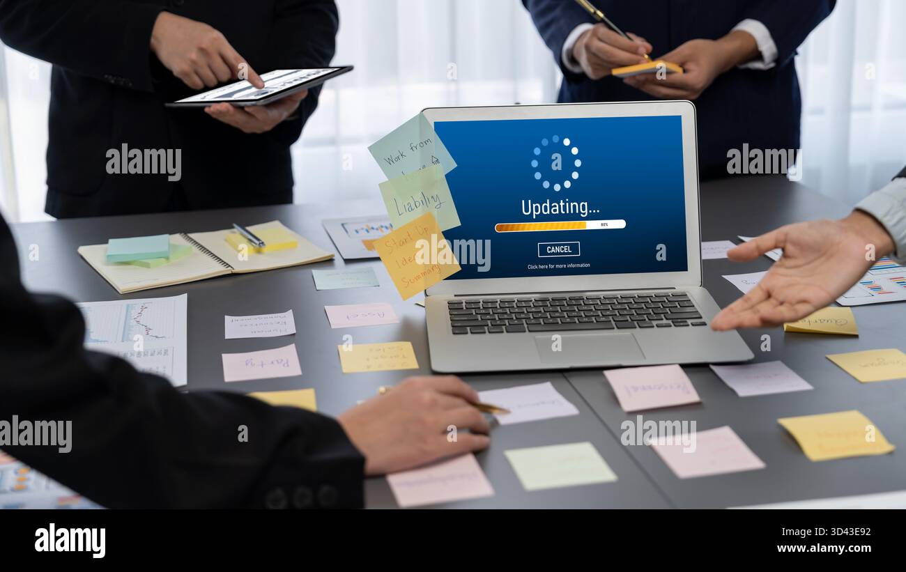 Software update on computer for brisk version of device software upgrade Stock Photo