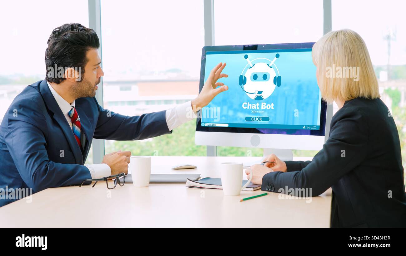 Chatbot software application for modish online business that automatically reply to customer questions Stock Photo