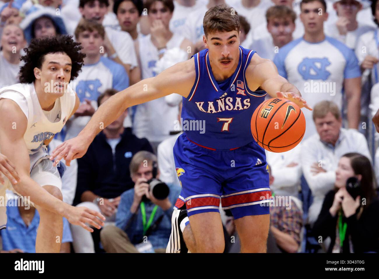 Kansas guard Kohl Rosario (7) drives up the floor against North ...