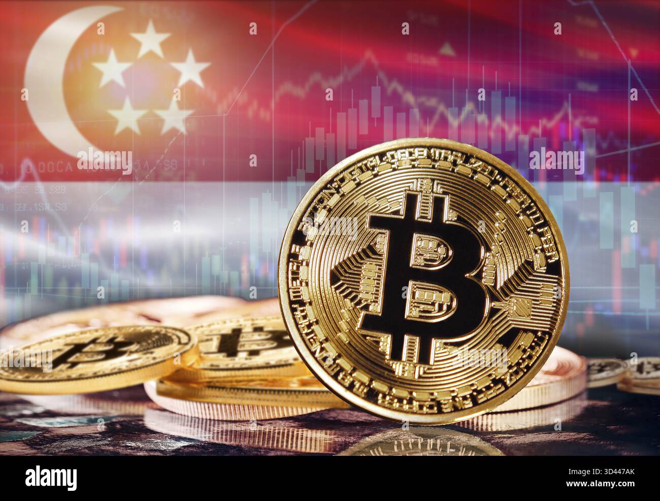Bitcoin with Singapore flag in the background. Investors in cryptocurrency  and Blockchain Technology in Singapore, Concept Stock Photo - Alamy