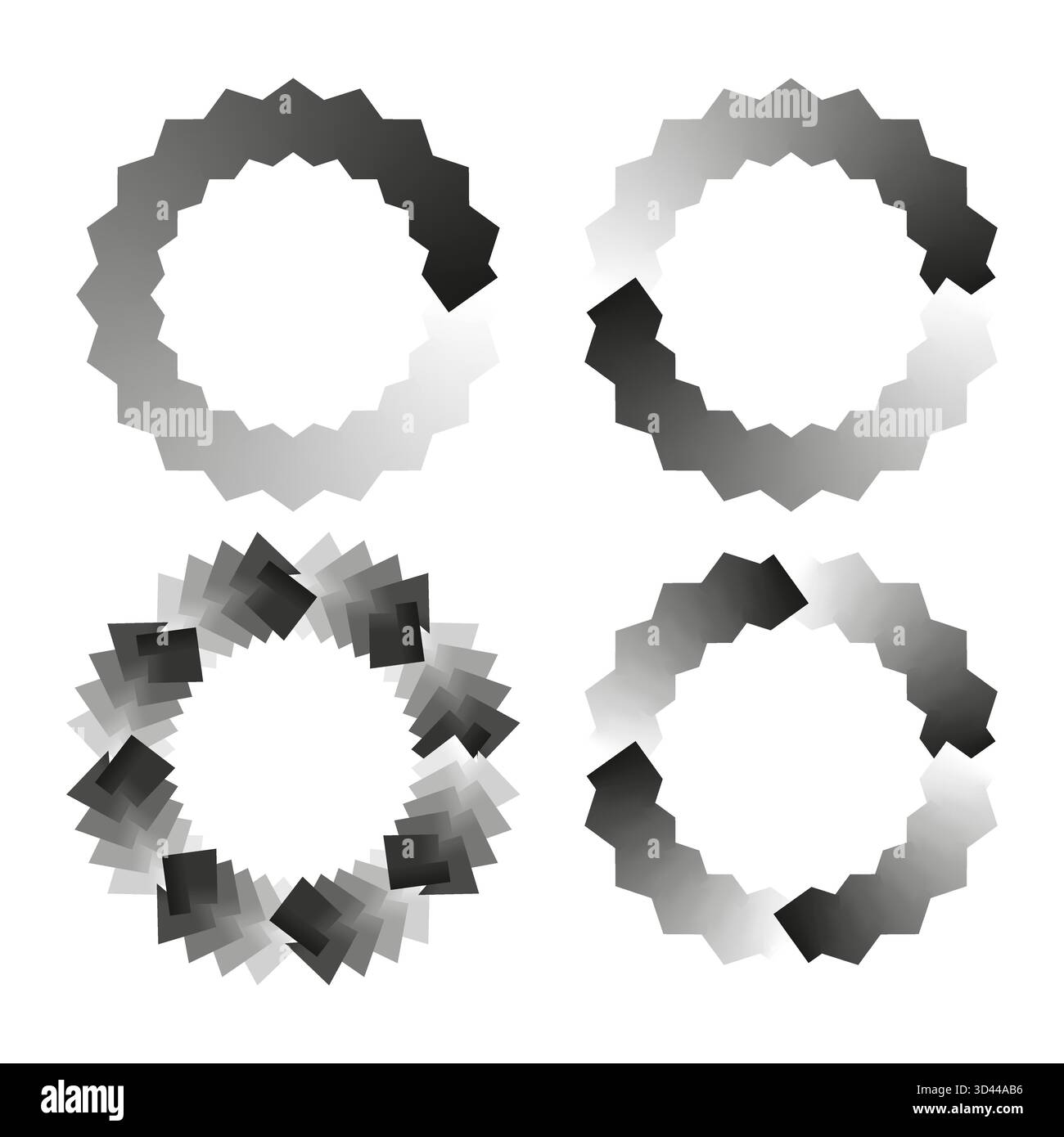 Loader ring set. Jagged polygon shape. Progress Vector indicator. Grayscale loading symbol. EPS 10. Stock Vector