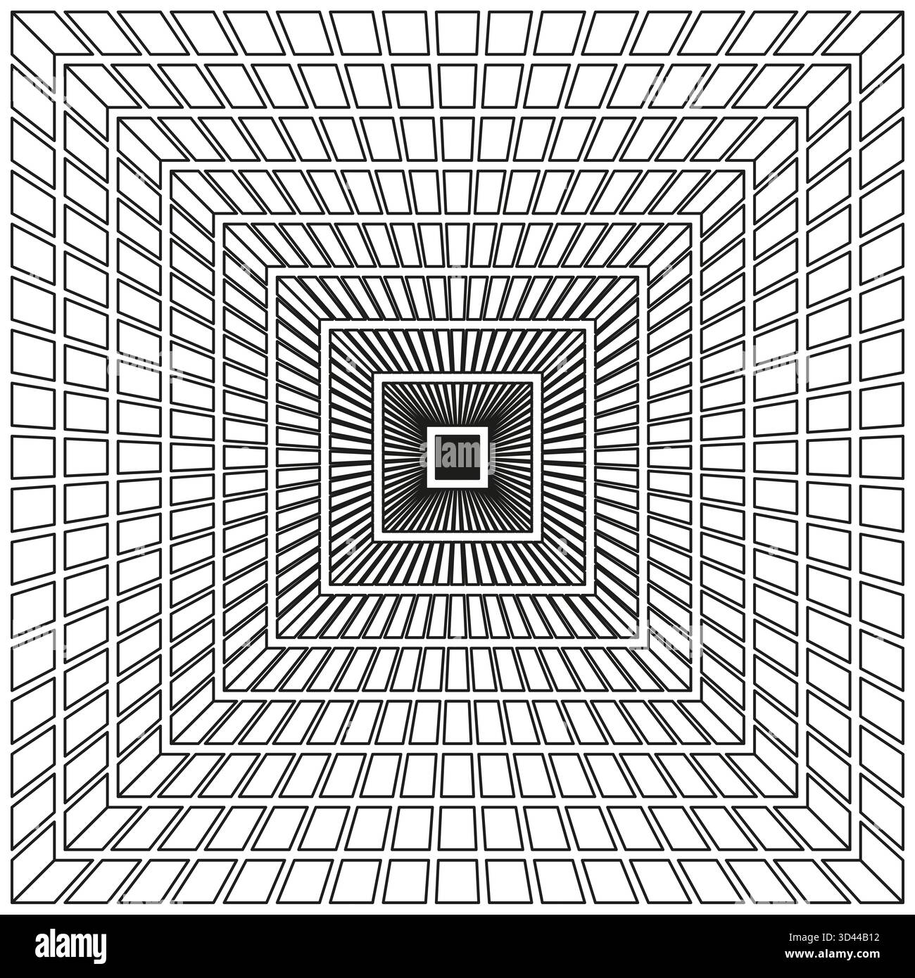 Infinite tunnel grid. Abstract perspective pattern. Geometric line art. Vector optical illusion. EPS 10. Stock Vector