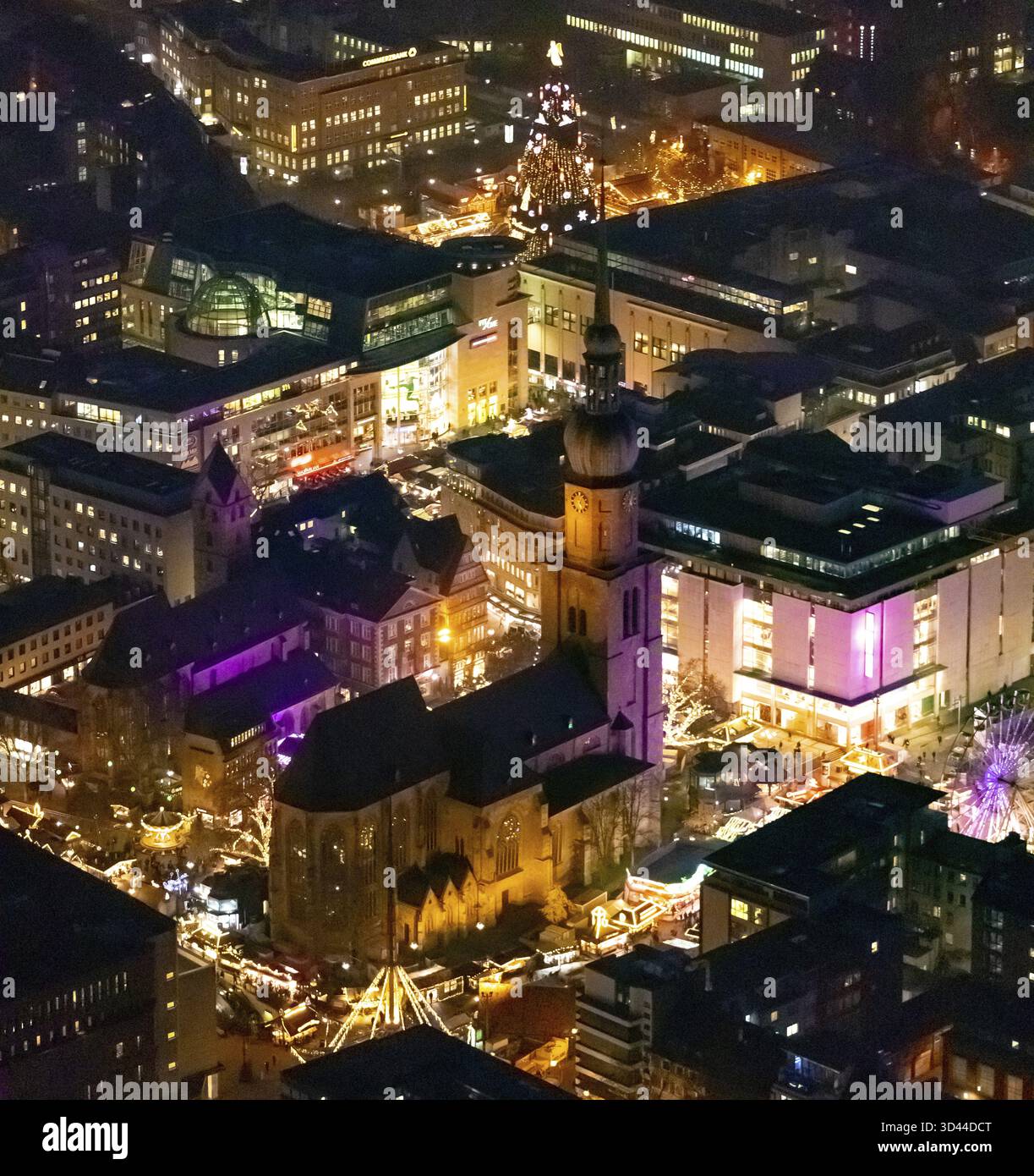 Aerial view, Dortmund Christmas market between Reinoldikirche and ...
