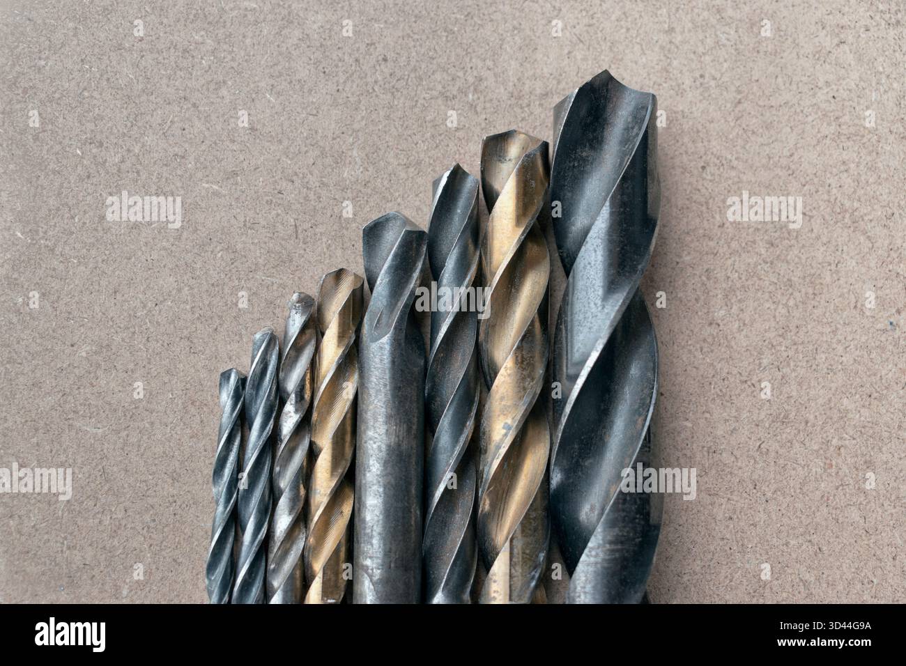 Slightly used mixed drill bits with different numbers Stock Photo