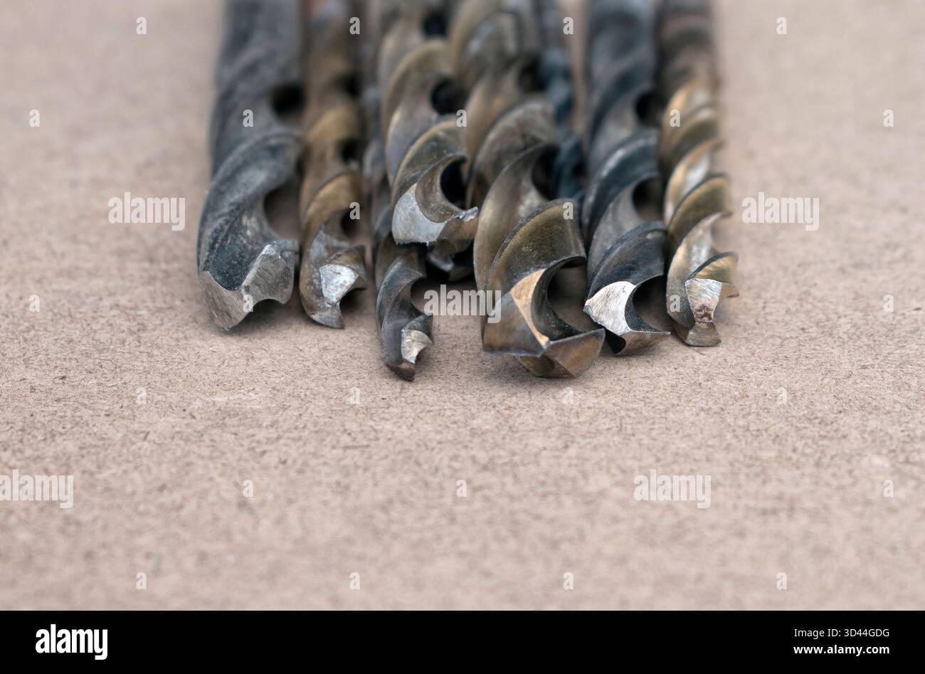 Slightly used mixed drill bits with different numbers Stock Photo