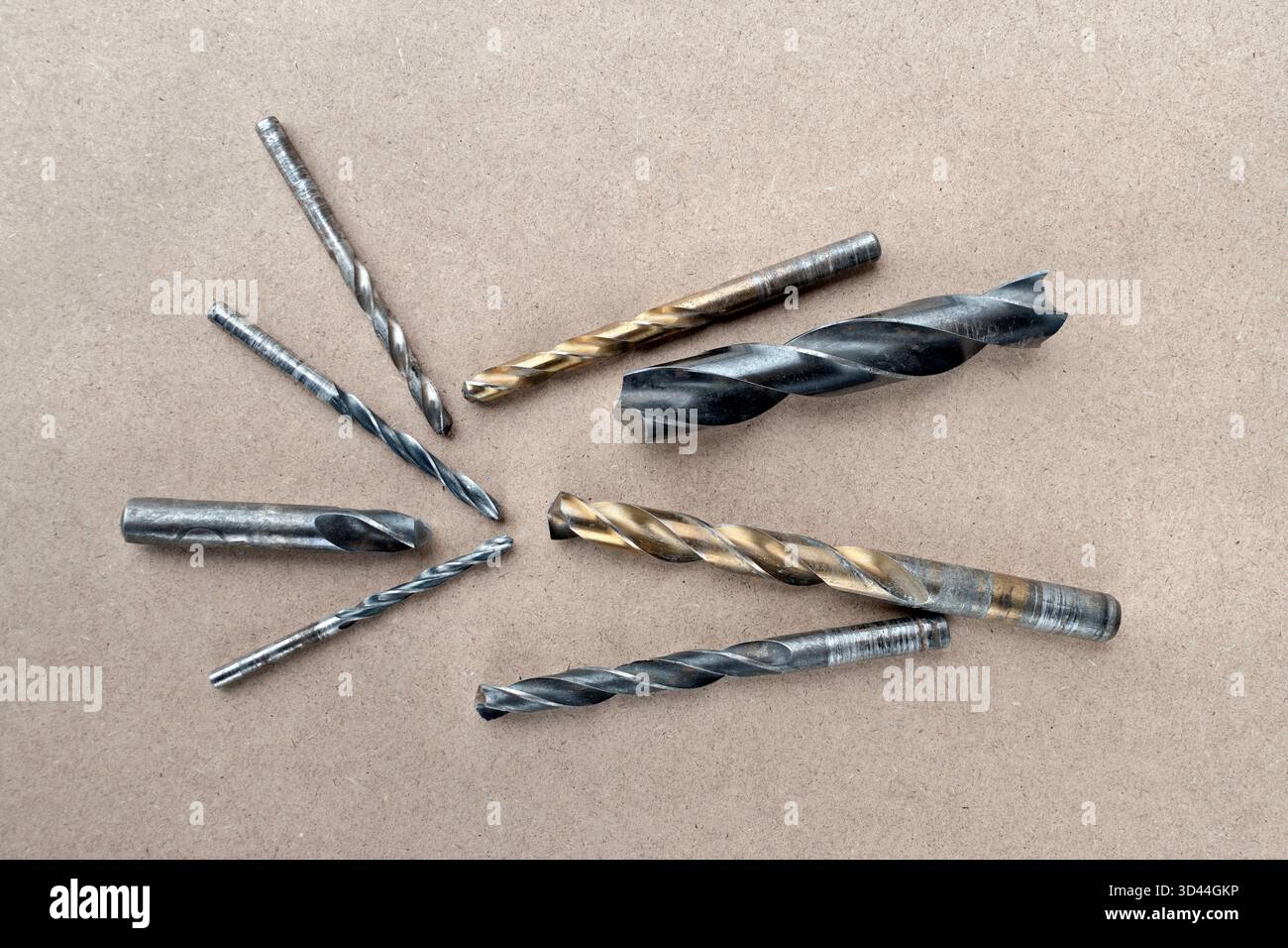 Slightly used mixed drill bits with different numbers Stock Photo