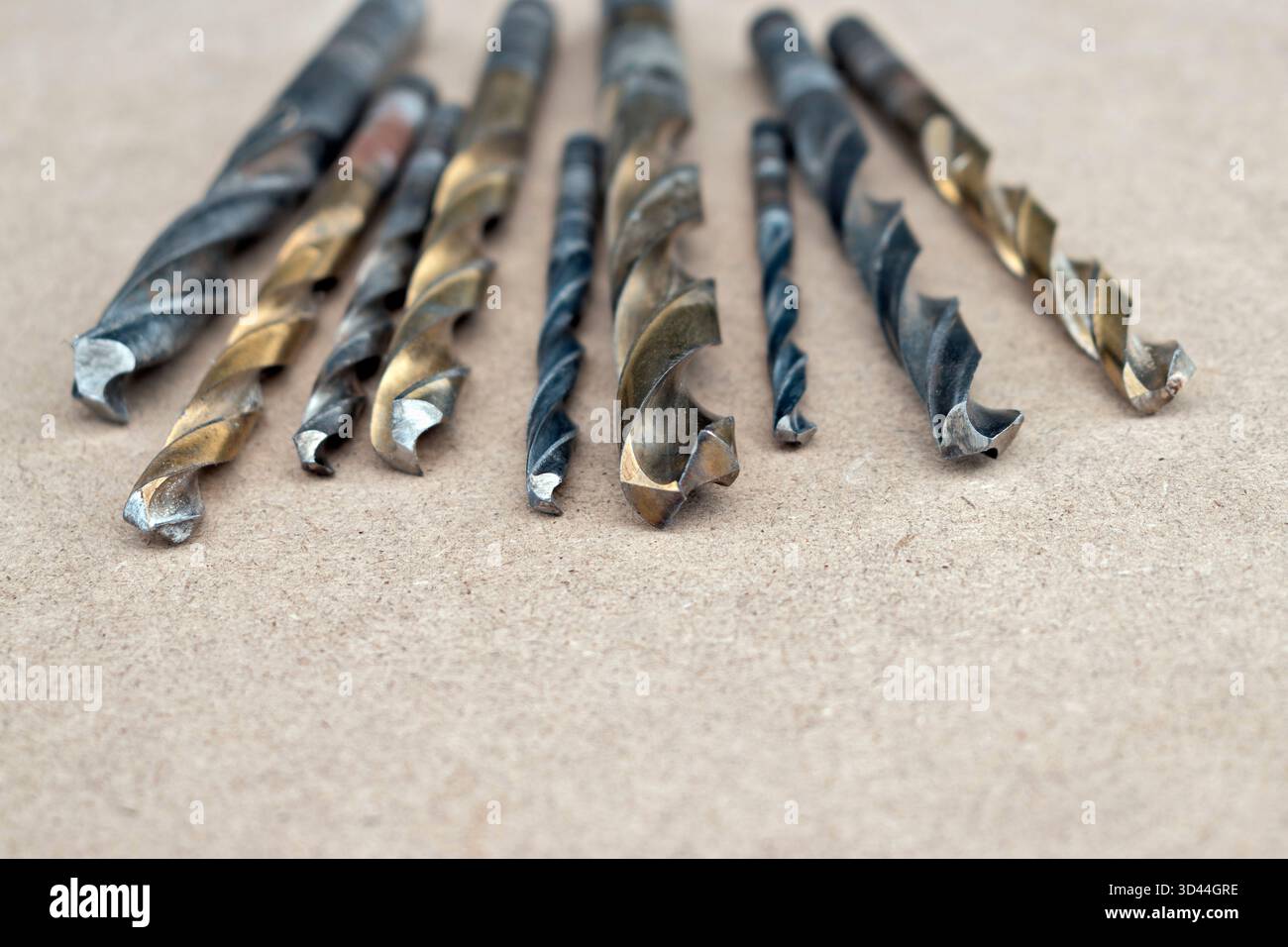 Slightly used mixed drill bits with different numbers Stock Photo