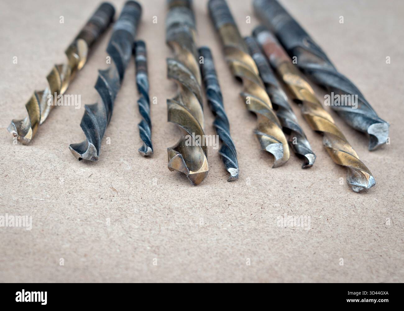 Slightly used mixed drill bits with different numbers Stock Photo